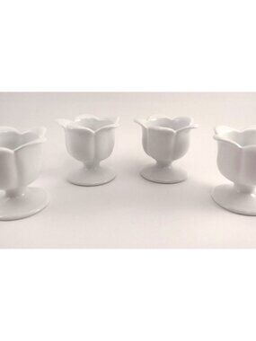 Xcell White Lotus Flower Dessert Bowl Fruit Cup Dish Ceramic Floral Set of 4